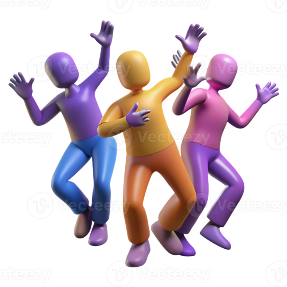 Three 3D Characters Dancing Together png