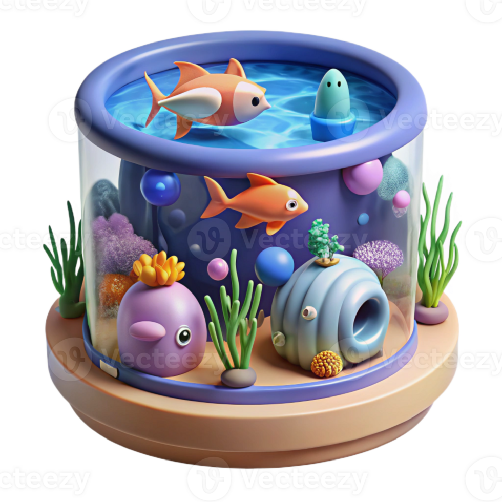 3D Rendered Aquarium with Colorful Fish and Sea Life png