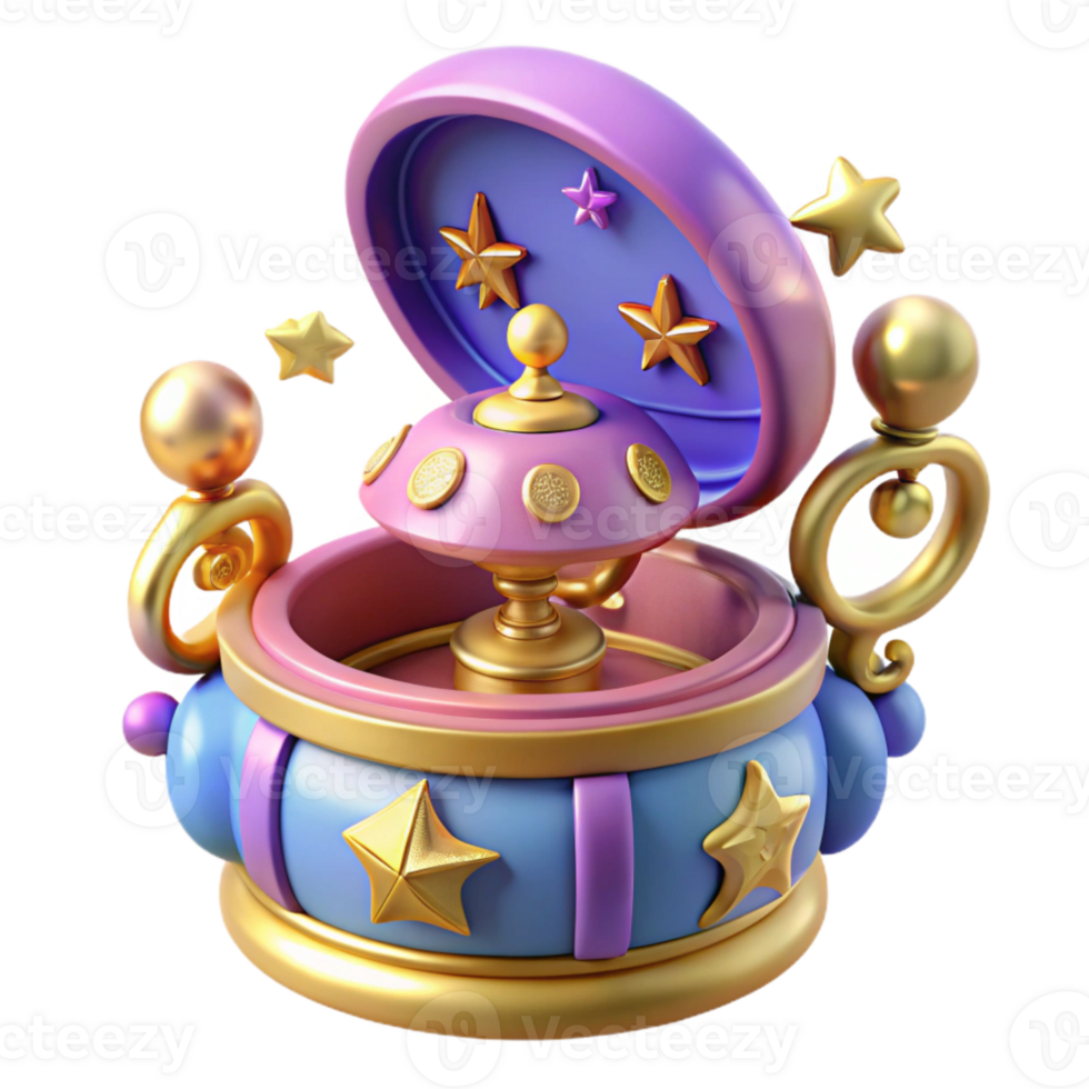 3D Render of a Colorful Music Box with Stars and a Spinning Mechanism png