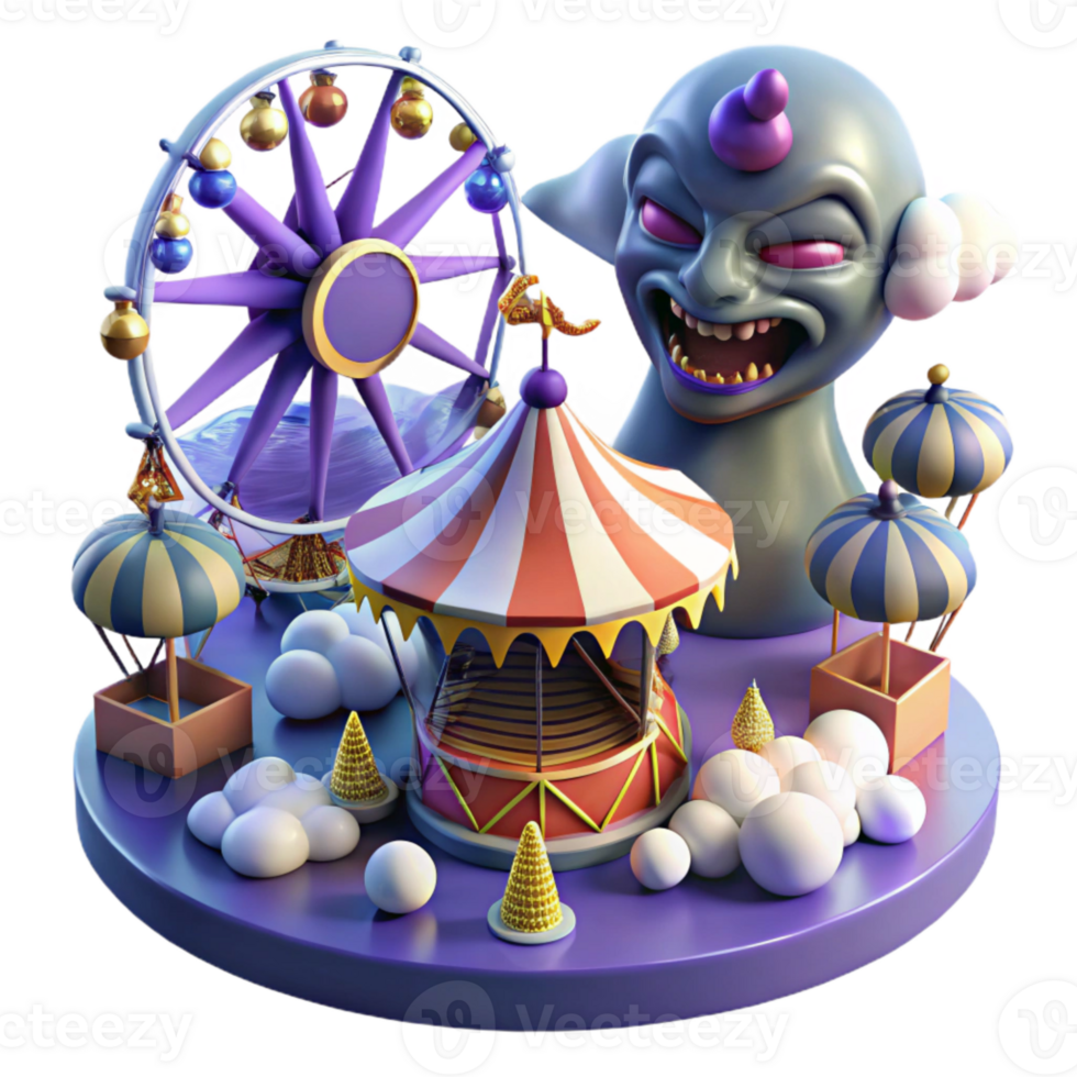 Carnival Fun with a Monster Twist Ferris Wheel, Tent, and Creepy Character png
