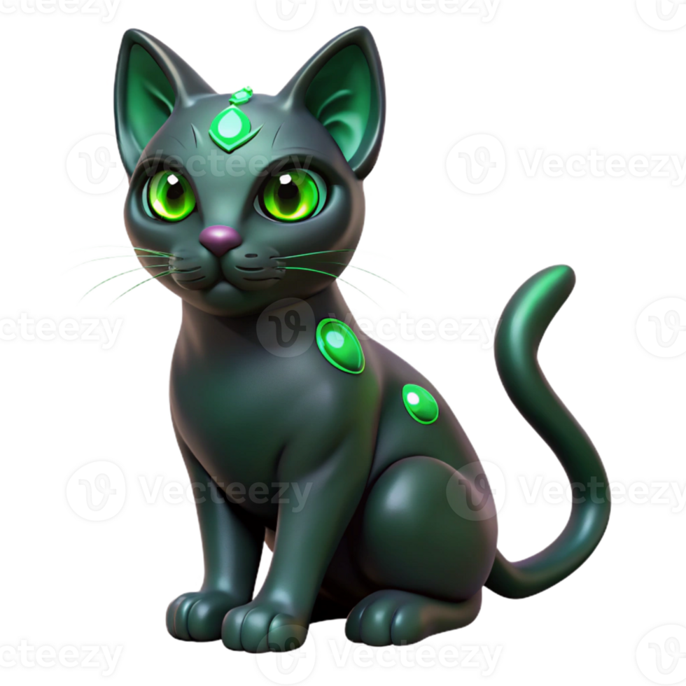 Green-Eyed Cat with Gemstones png