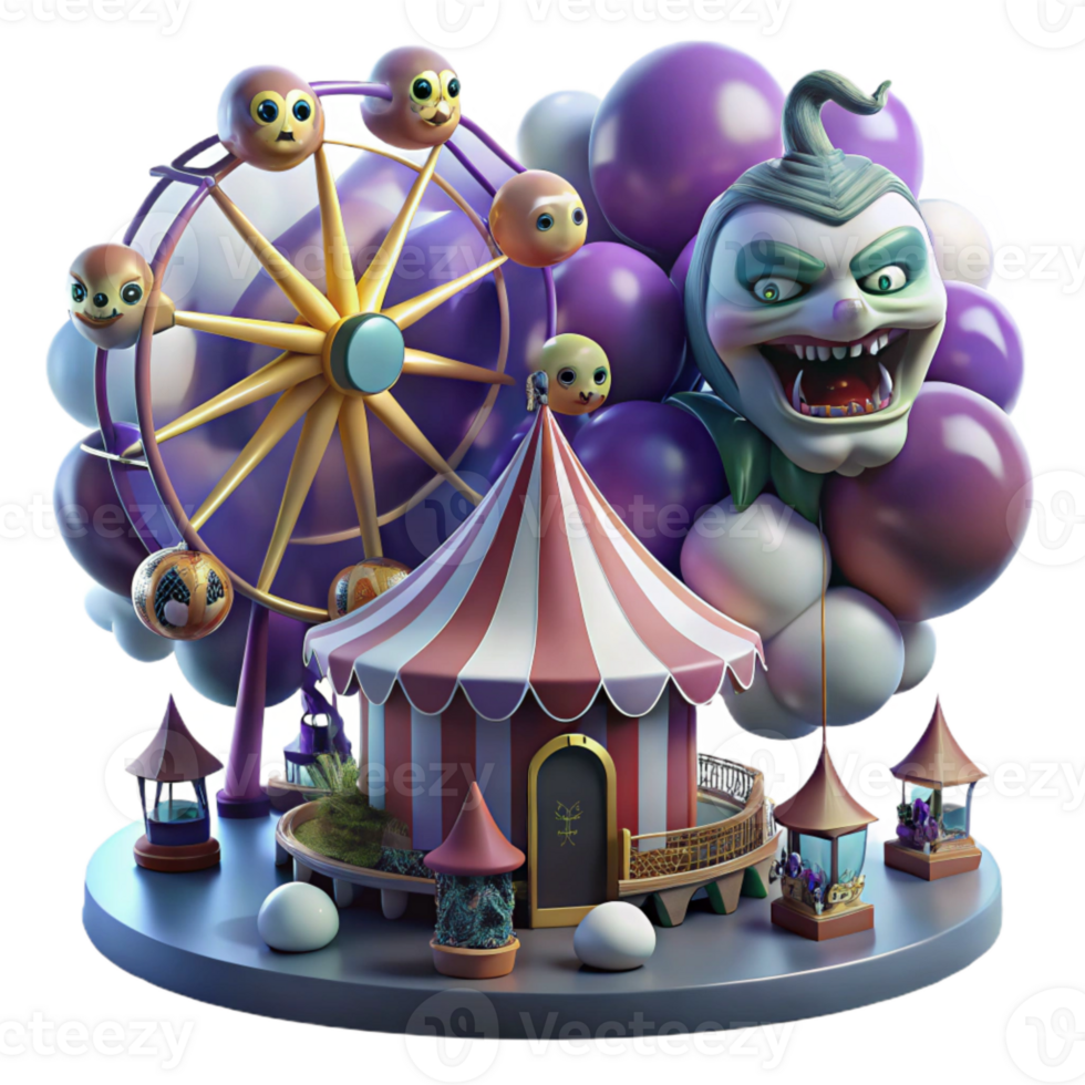 Carnival Amusement Park with Ferris Wheel, Tent, and Balloon Animals png