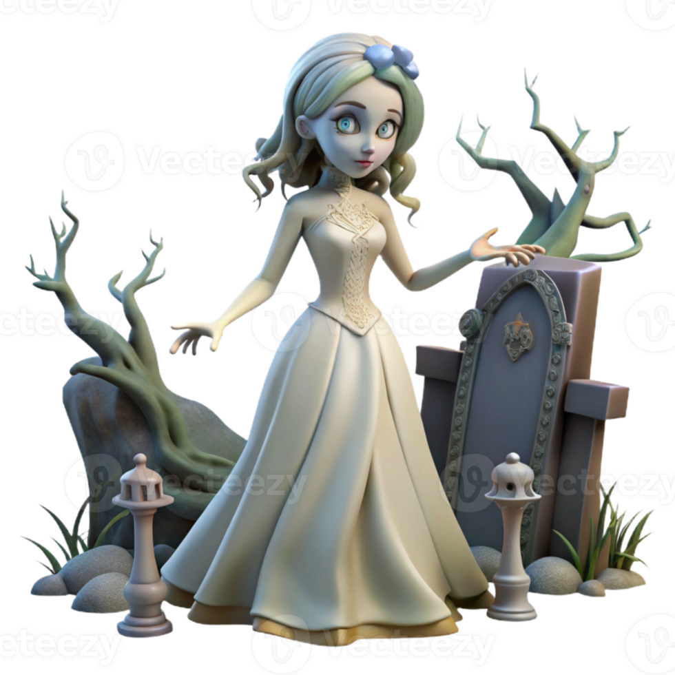 Ghostly Bride in Graveyard Setting png