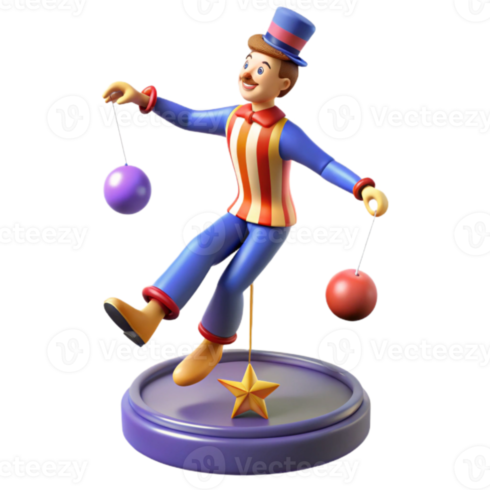 3D Cartoon Juggler on a Platform with a Star png