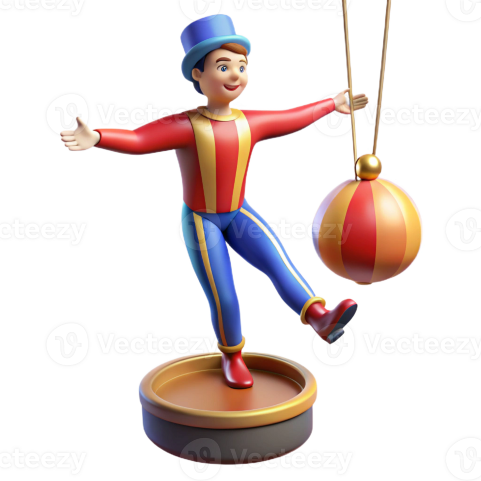 Circus Performer Balancing on a Platform with a Suspended Ball png
