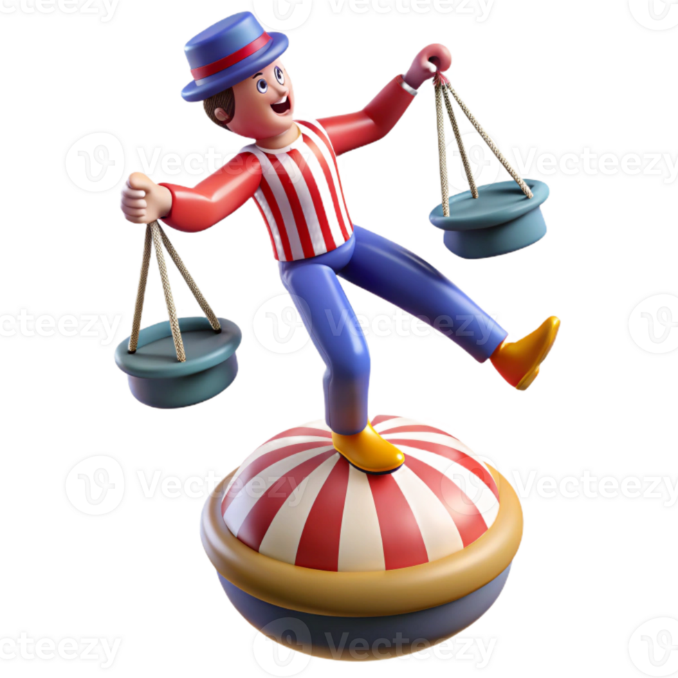 3D Cartoon Character Balancing on a Spinning Platform png