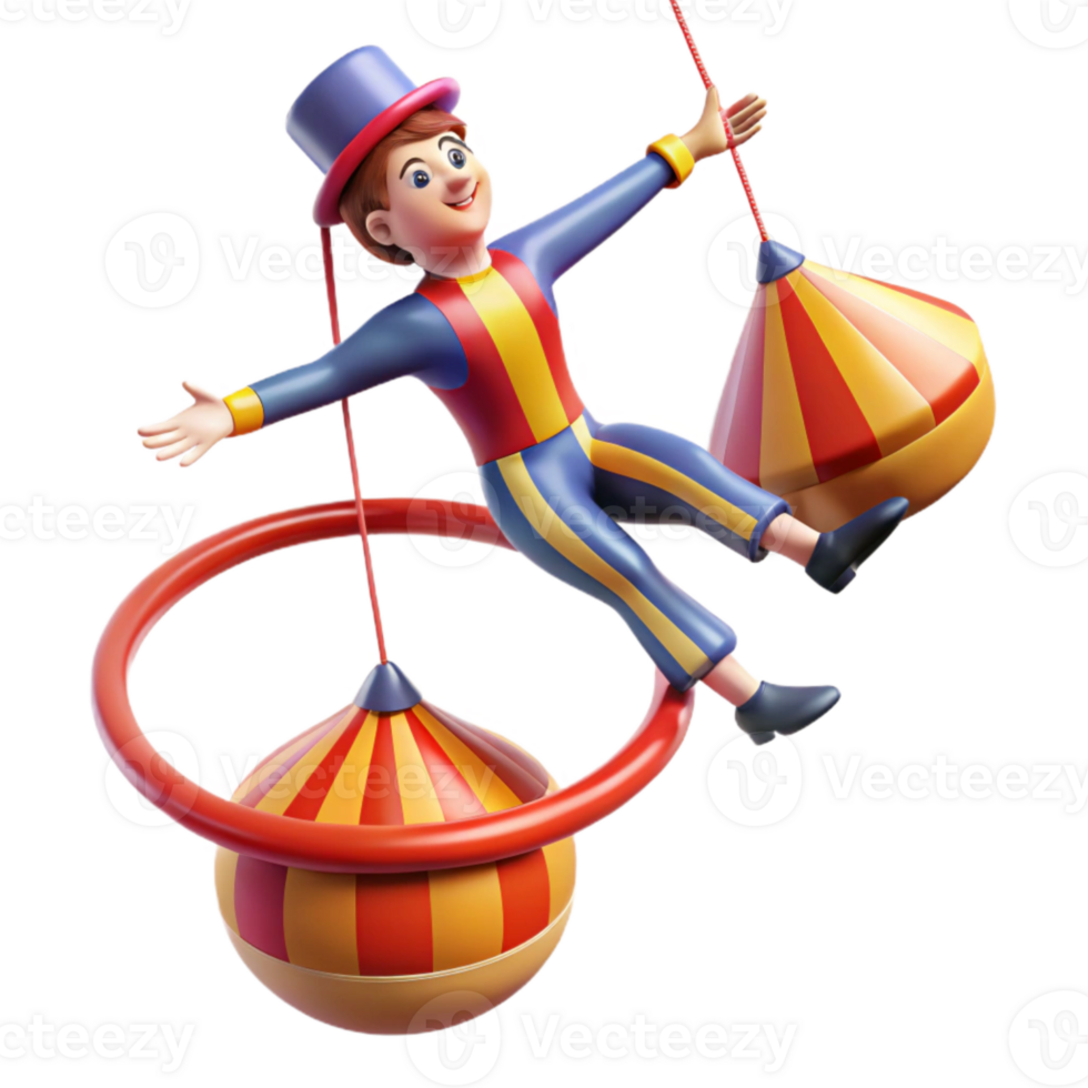 Funfair Clown on Swings with Red and Yellow Striped Balls png