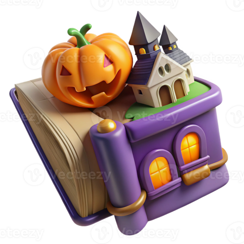 Spooky Book with Jack-os-Lantern and Haunted House png