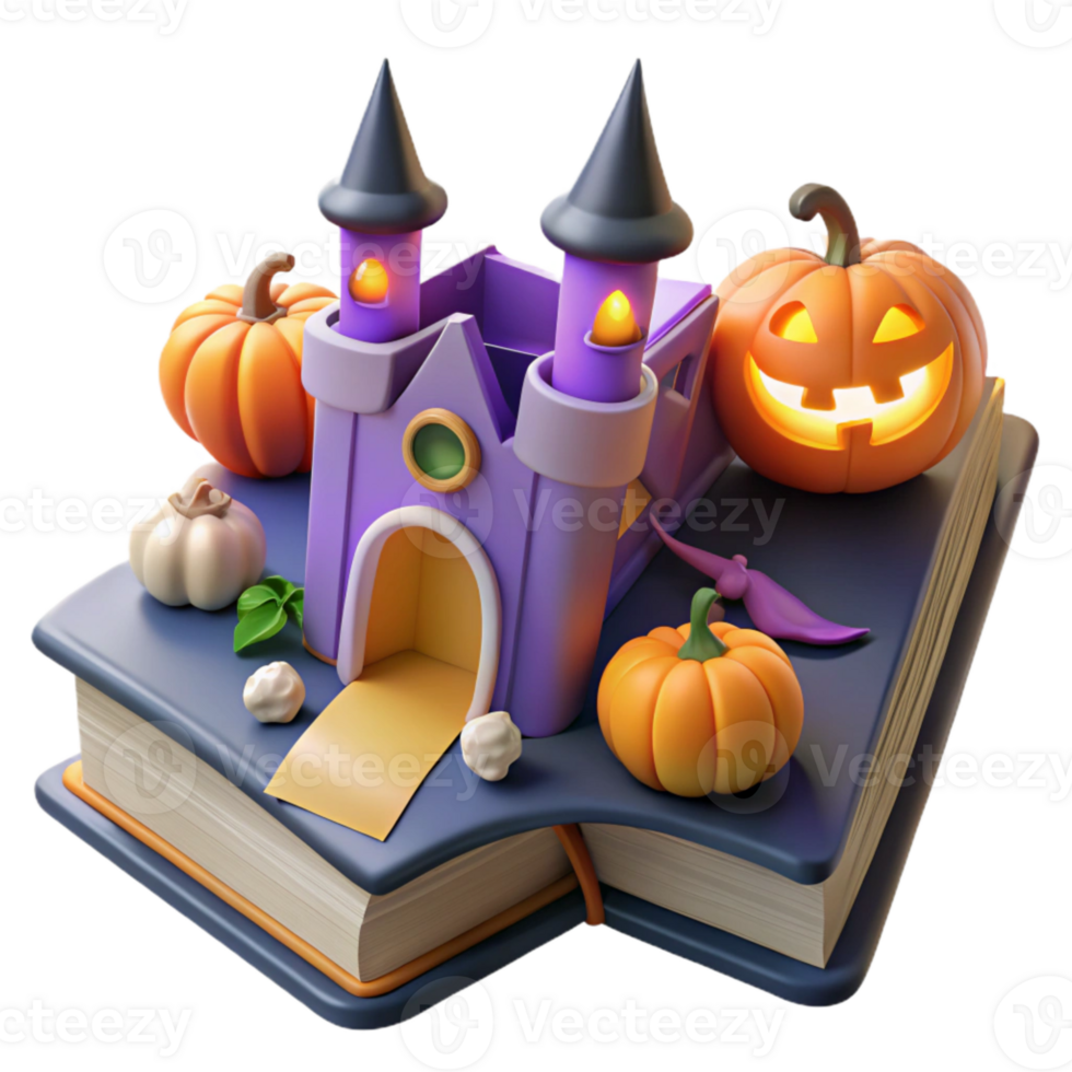 Halloween Castle on Book with Pumpkins png
