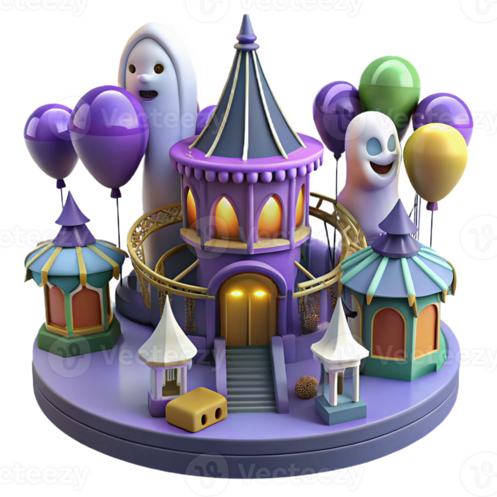 Spooky Haunted House with Carousels and Ghosts png