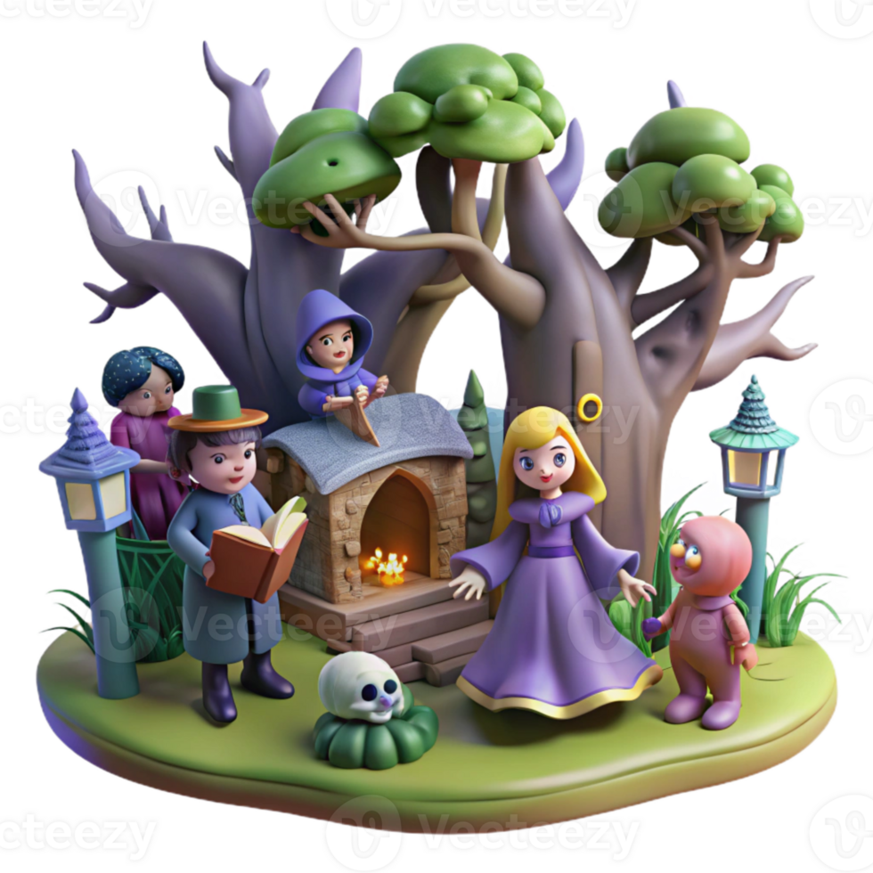 3d rendido fantasia cena com personagens dentro uma floresta configuração png