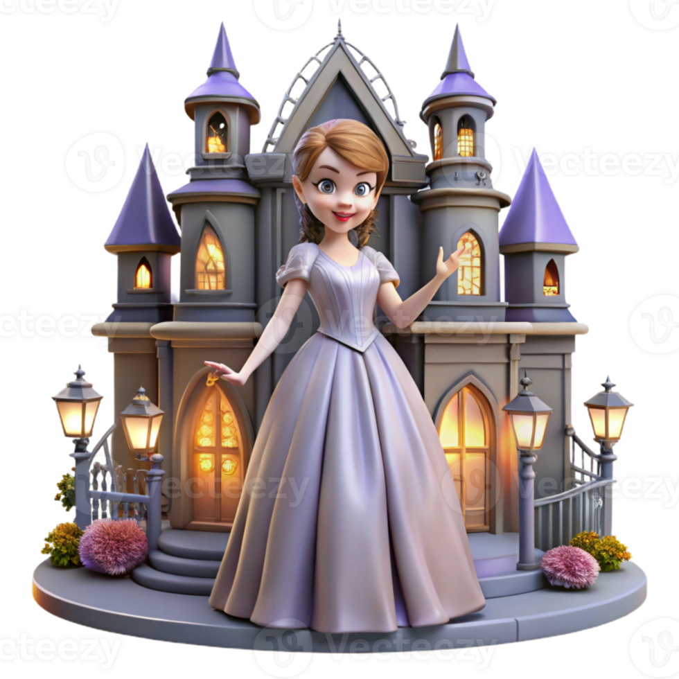 Charming Princess Standing in Front of a Majestic Castle png