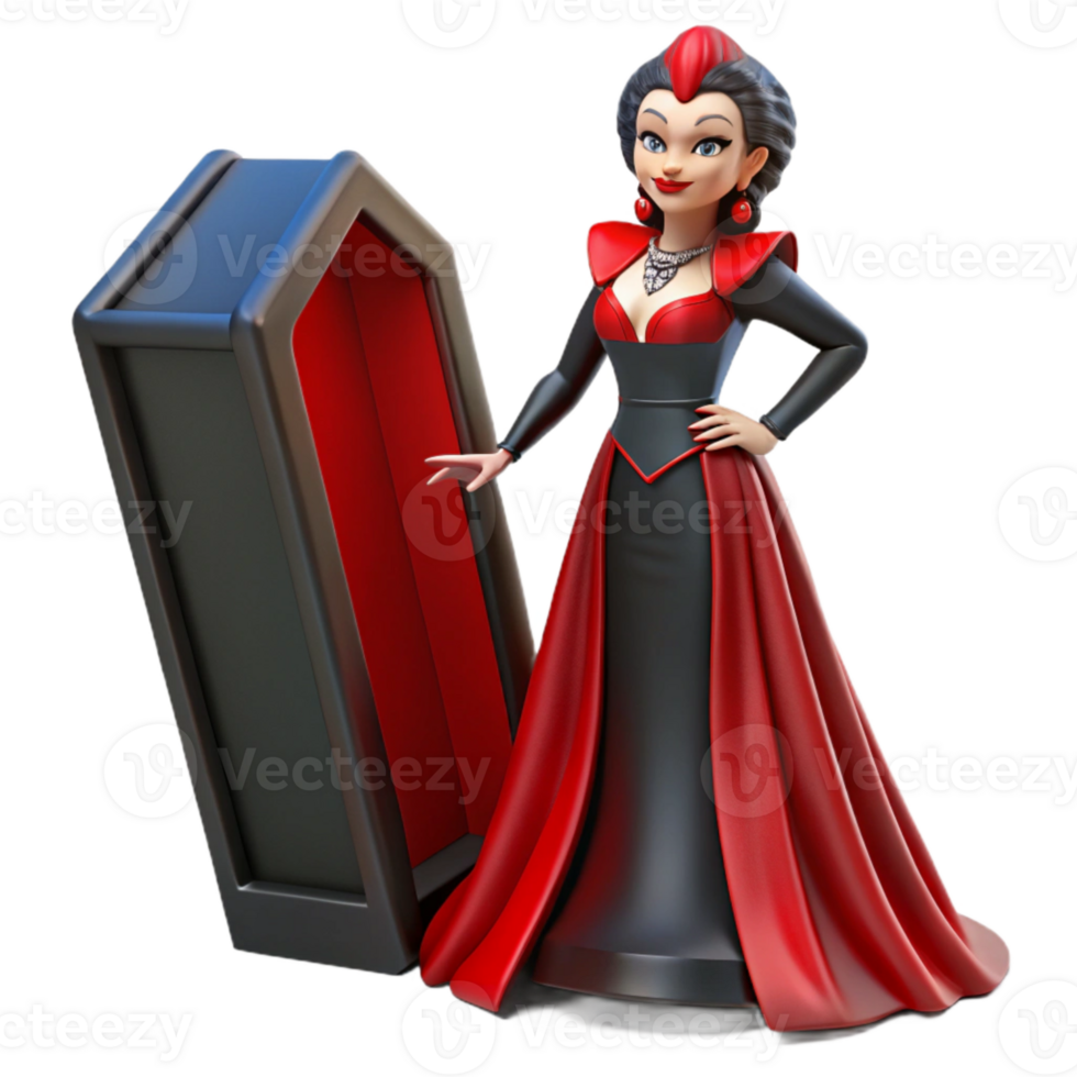 Vampire Queen Posing Next to a Coffin png