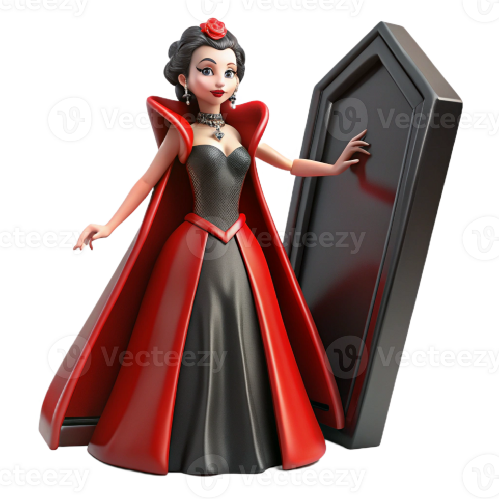 Gothic Queen with Red Cape and Coffin png