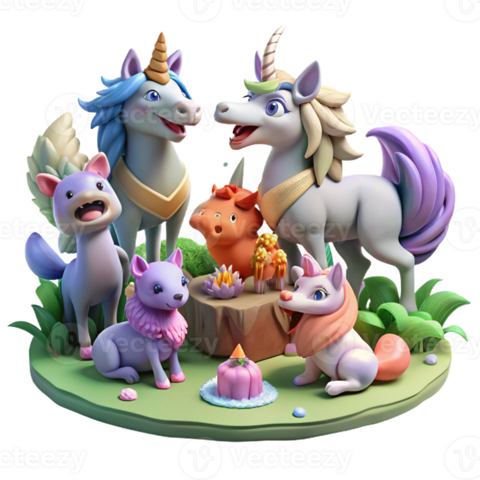 Fantasy Creatures Gathering Around Cake png