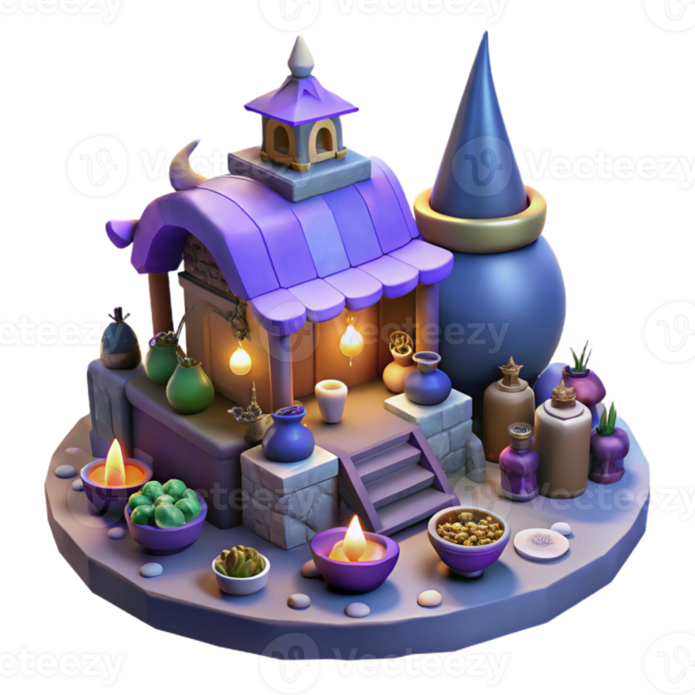 3D Render of a Fantasy Shop with Potions and Candles png