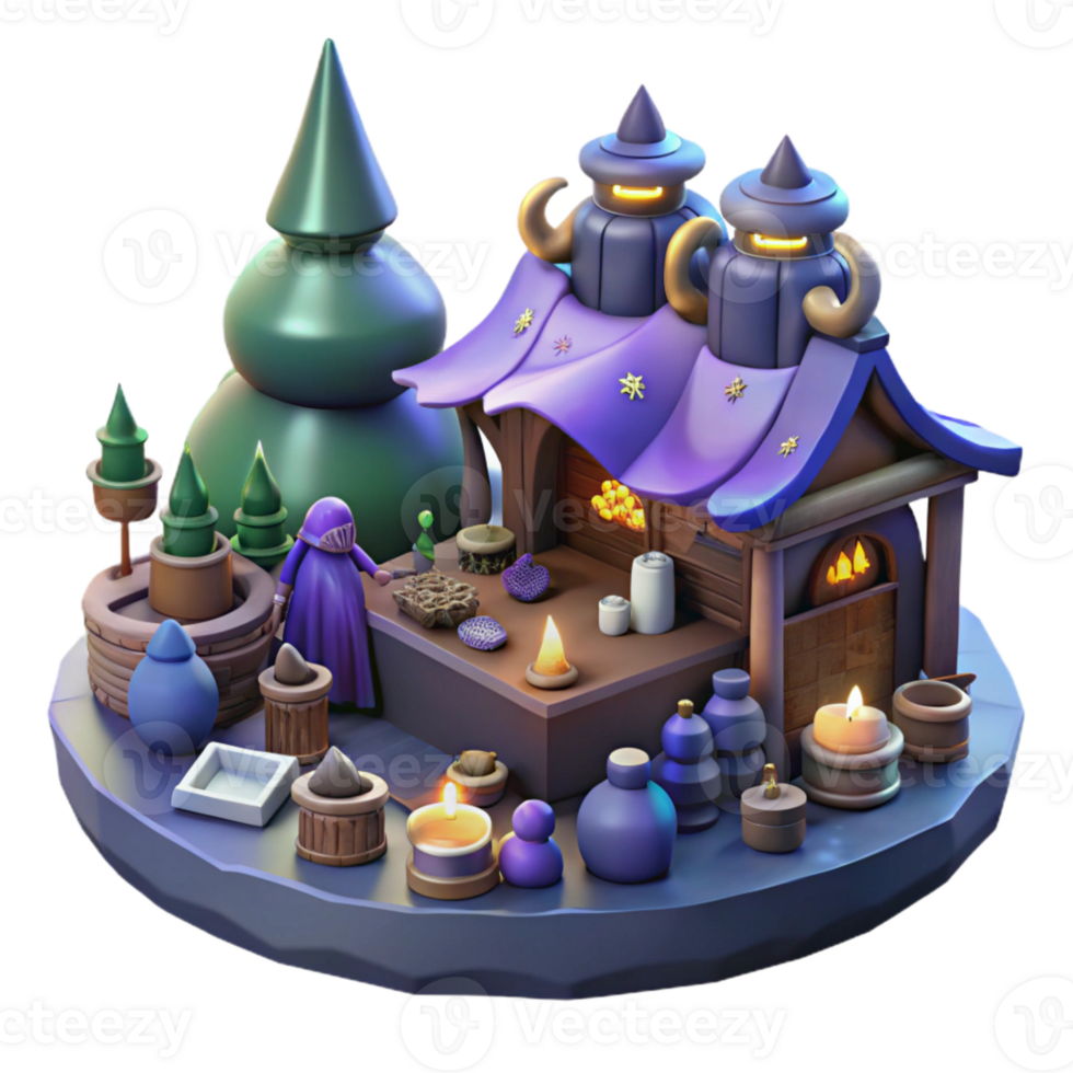 Fantasy Potion Shop with a Purple Roof and a 3D Design png