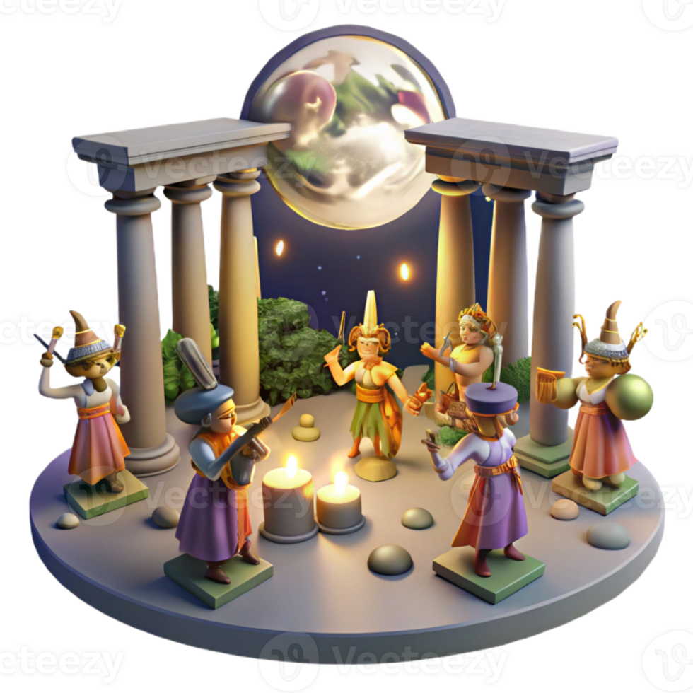 Fantasy Characters Gather Under a Moonlit Sky png