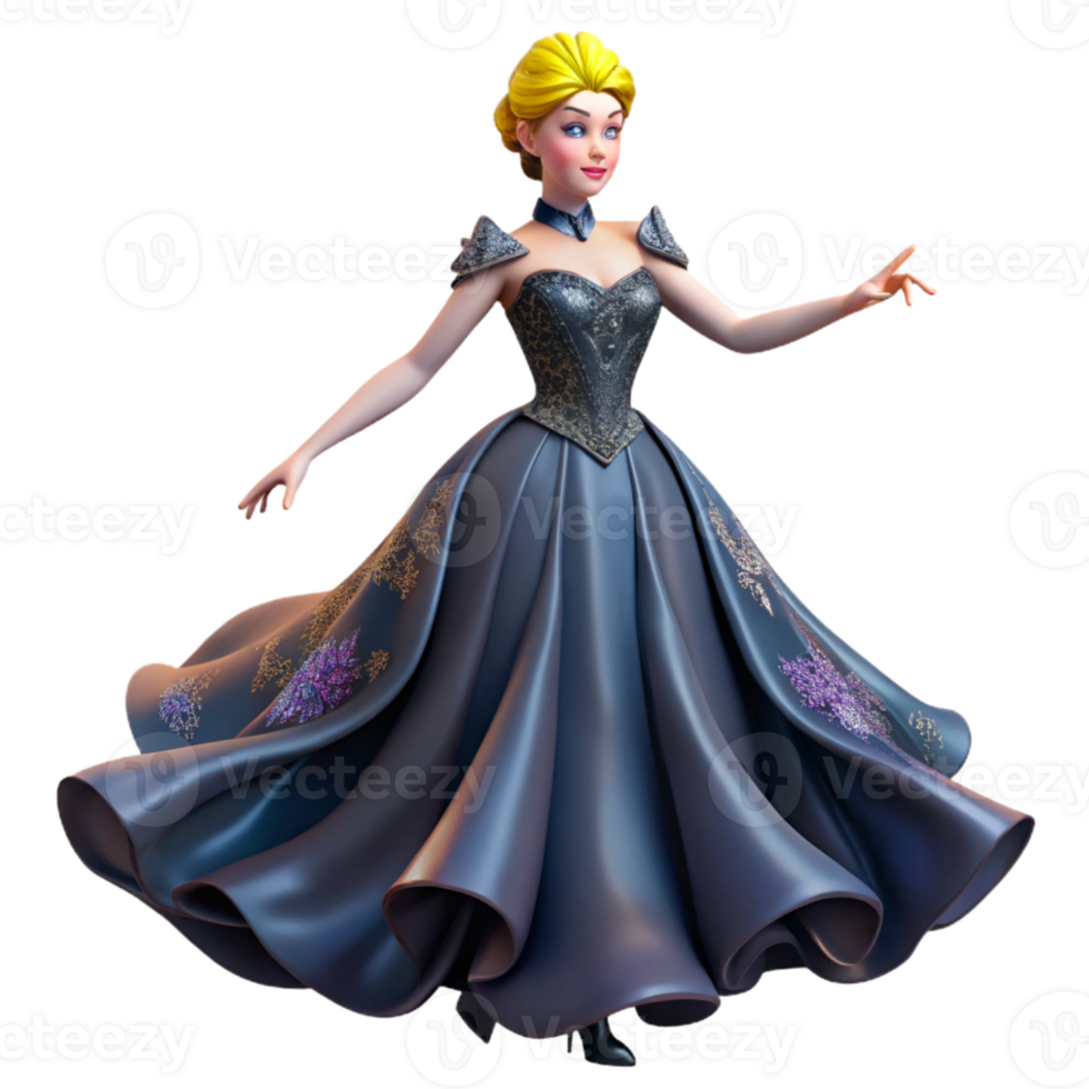3D Render of a Fairytale Princess in a Flowing Gown png