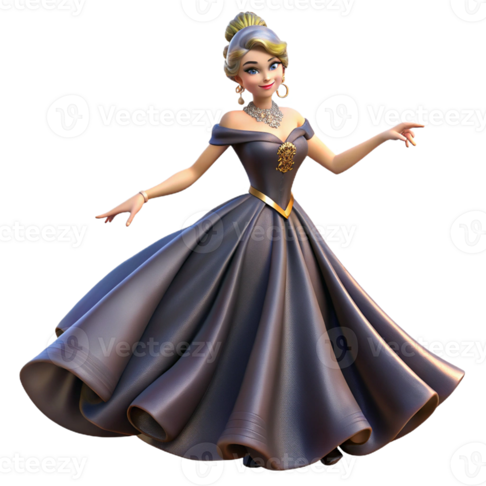 Beautiful 3D Rendered Princess in a Purple Ball Gown png