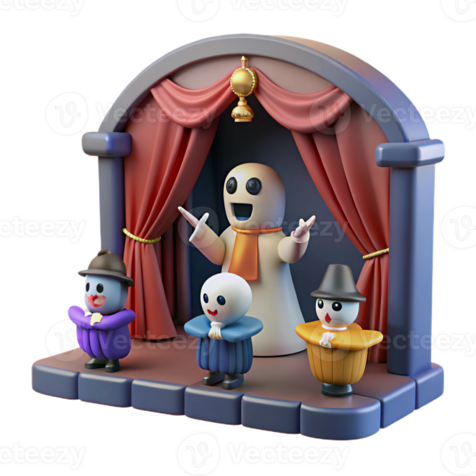 Ghostly Performance on a Tiny Stage with Cheerful Spectators png