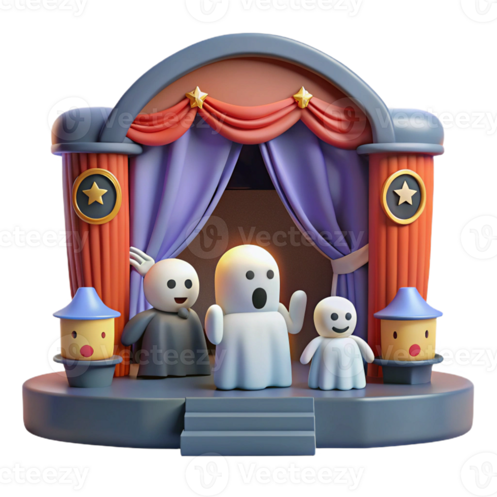 Spooky Stage with 3D Ghosts Singing png