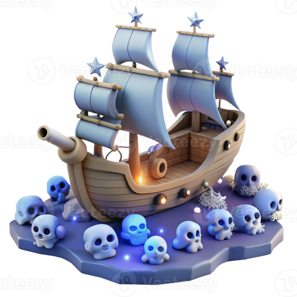 Ghostly Ship and Skulls on a Mystical Island png