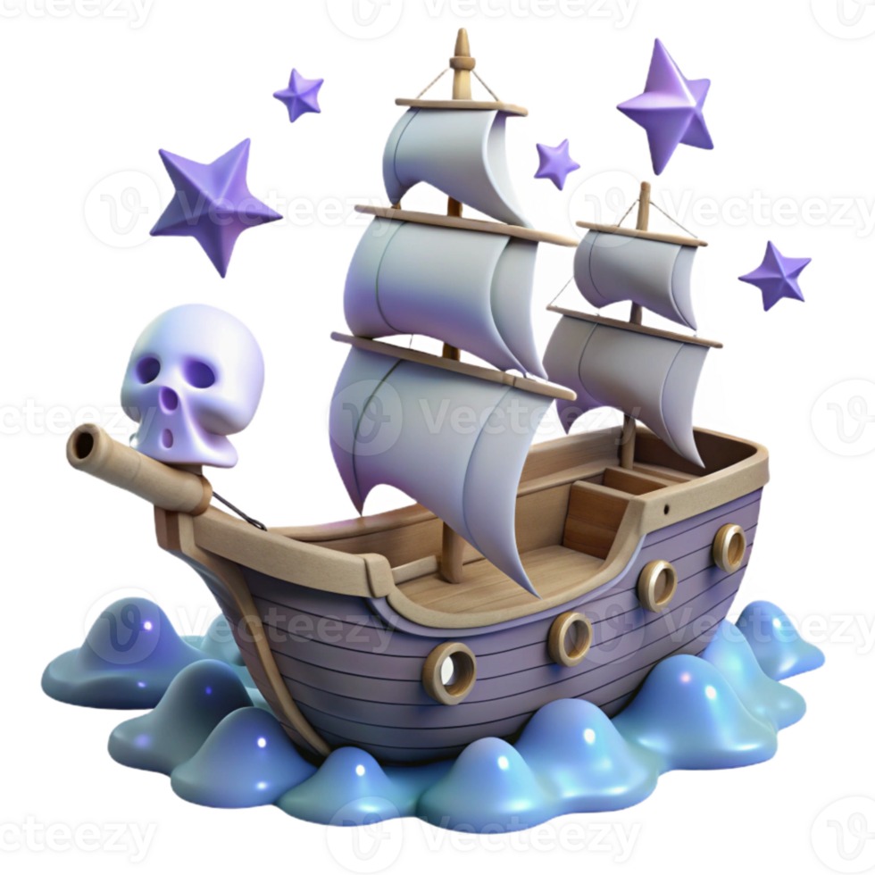 Cute Cartoon Ship with Skull and Stars png