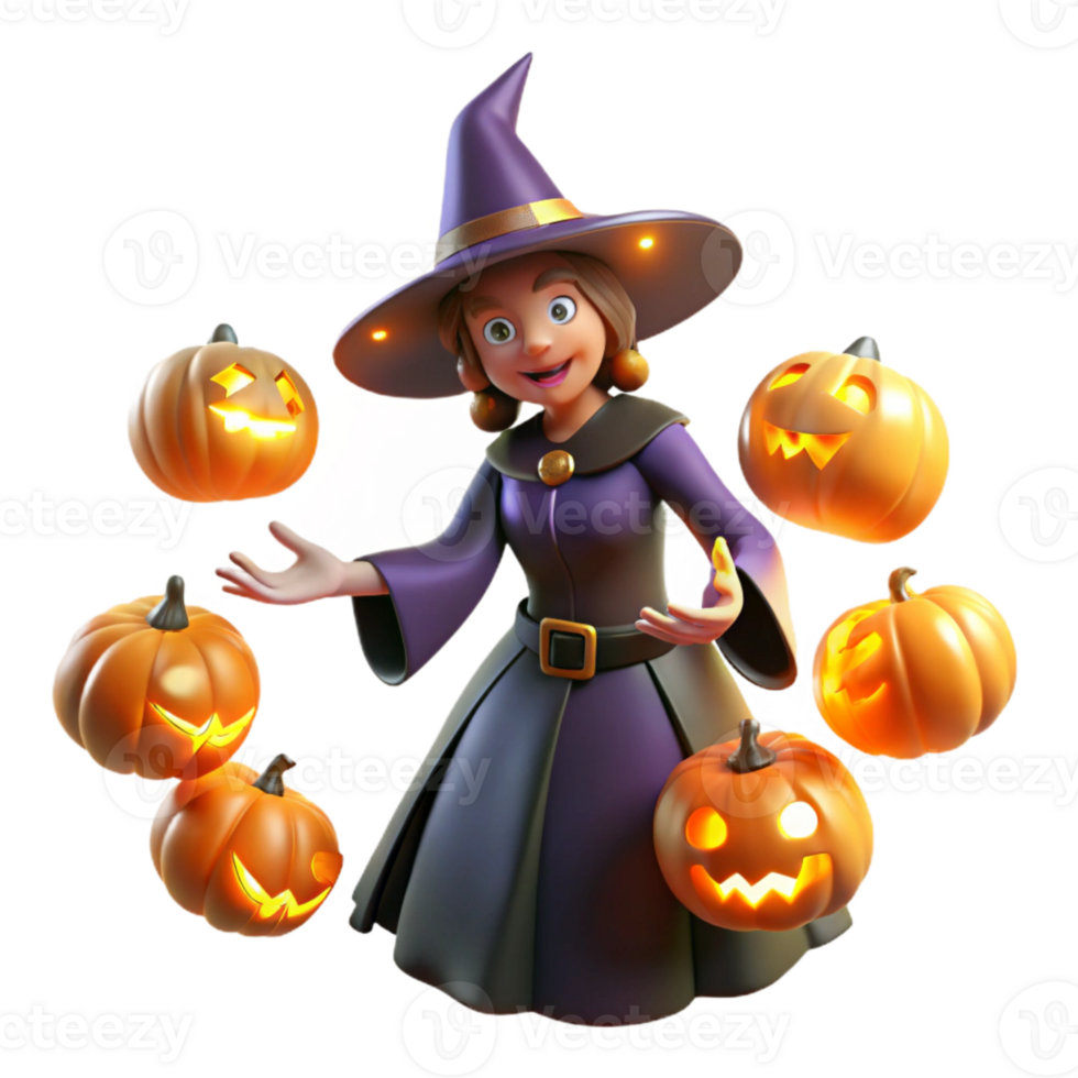 Happy Halloween Witch with Jack-os-Lanterns png