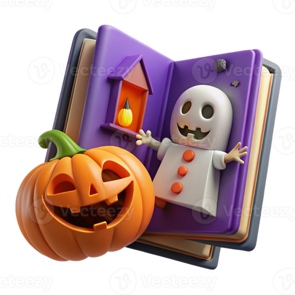 Spooky 3D Pumpkin Ghost Illustration For Halloween png