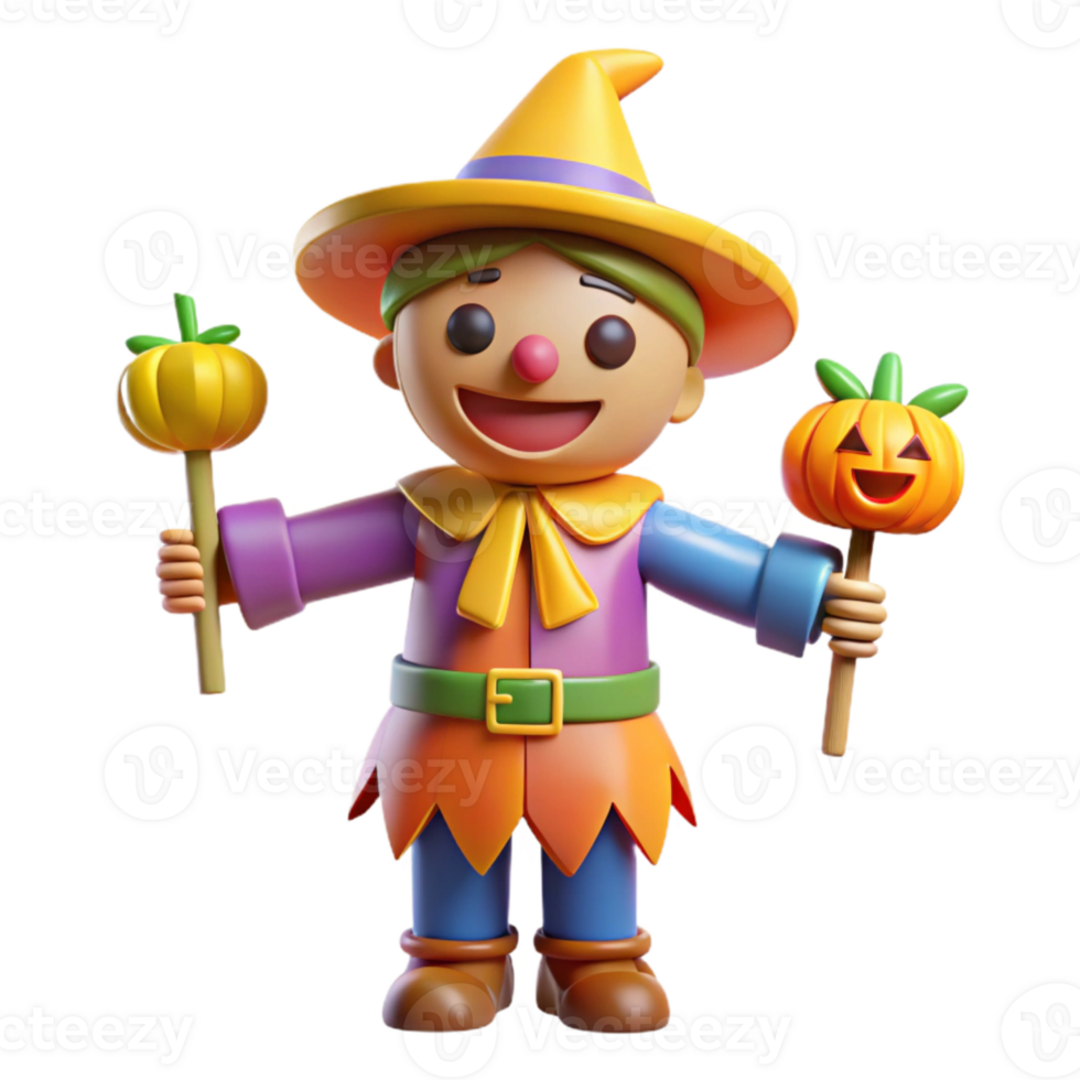 Cute 3D Halloween Character with Pumpkins png