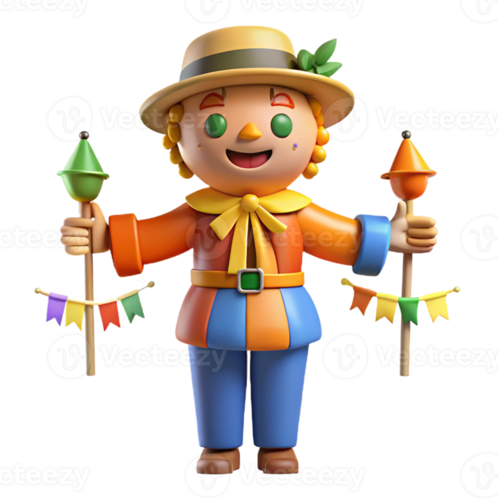 Smiling Cartoon Character in Festive Attire Holding Party Favors png
