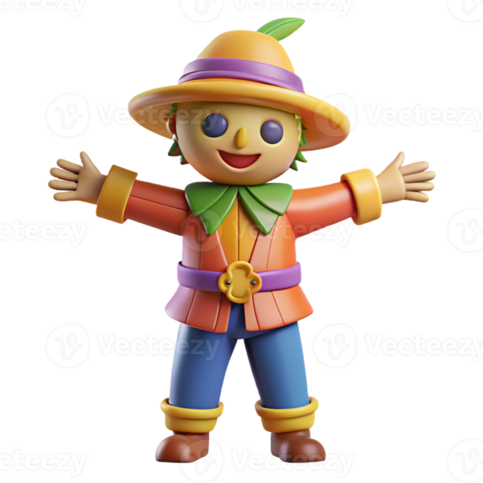 Cheerful Cartoon Scarecrow with Open Arms png