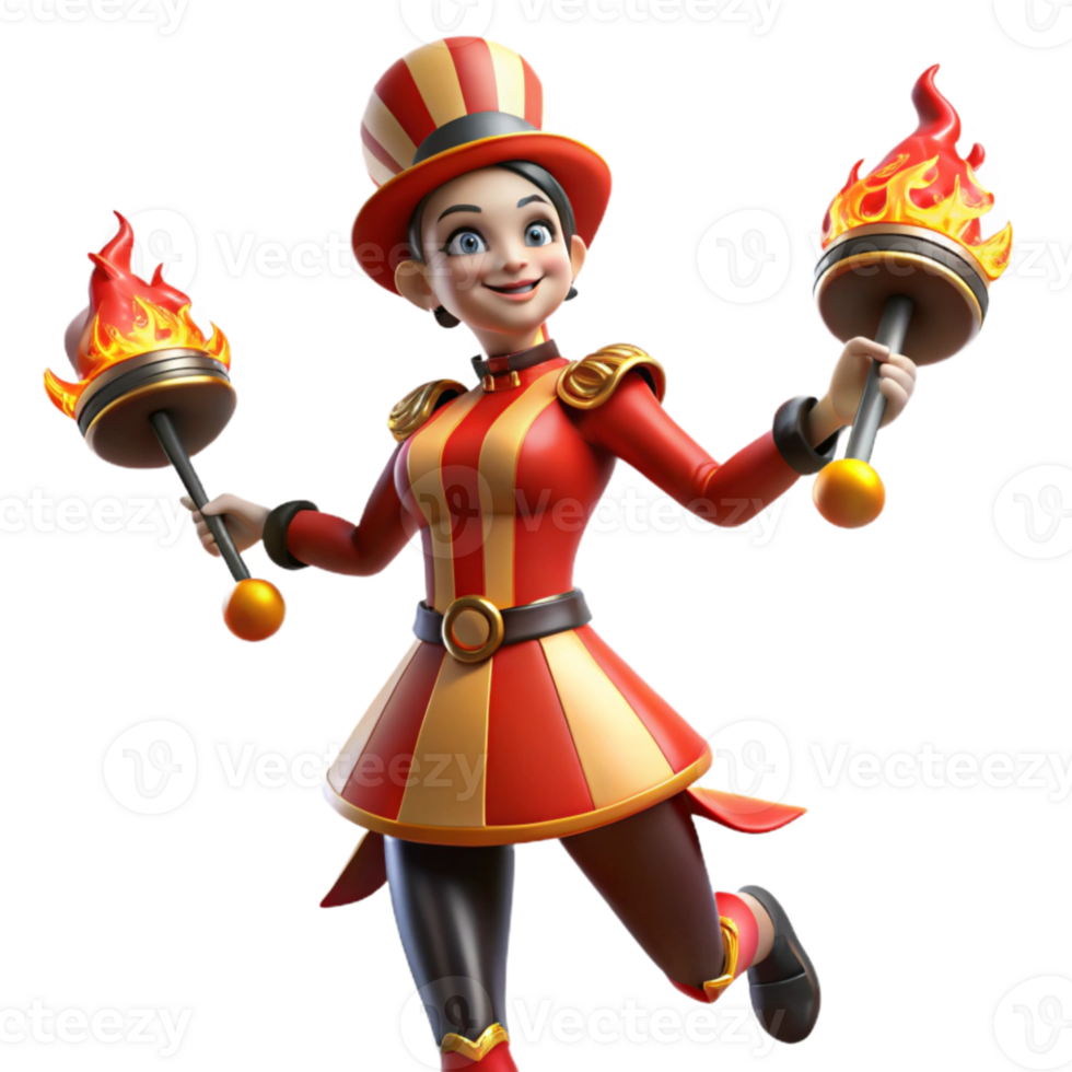 Cheerful Cartoon Ringmaster with Flaming Baton png