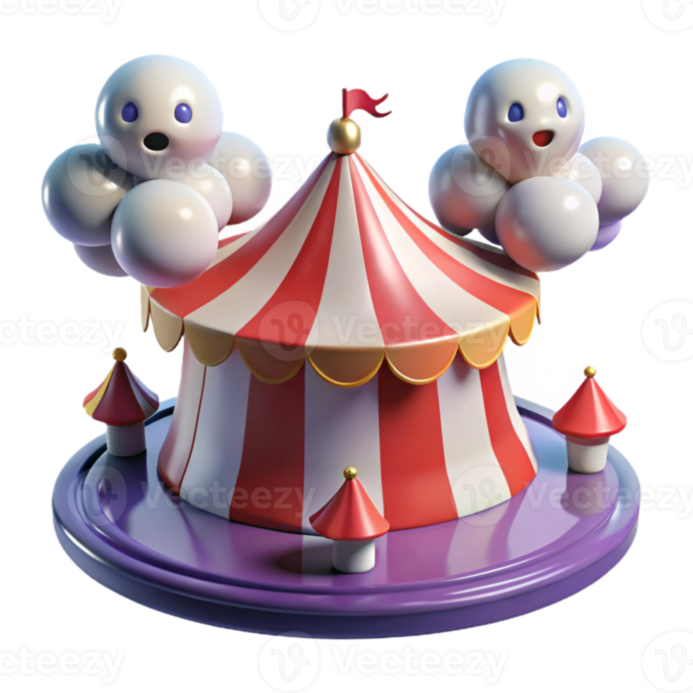 3D Cartoon Circus Tent with Happy Clouds png