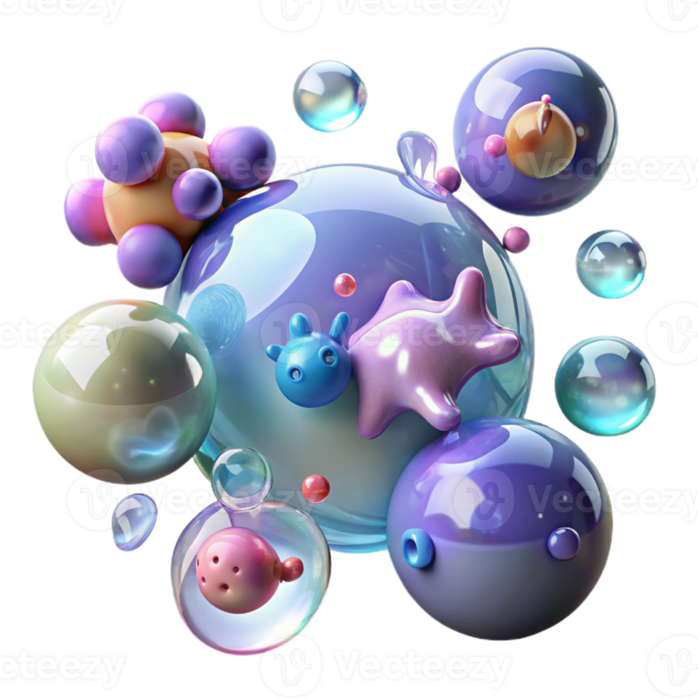 Abstract 3D Render of Colorful Glossy Bubbles png