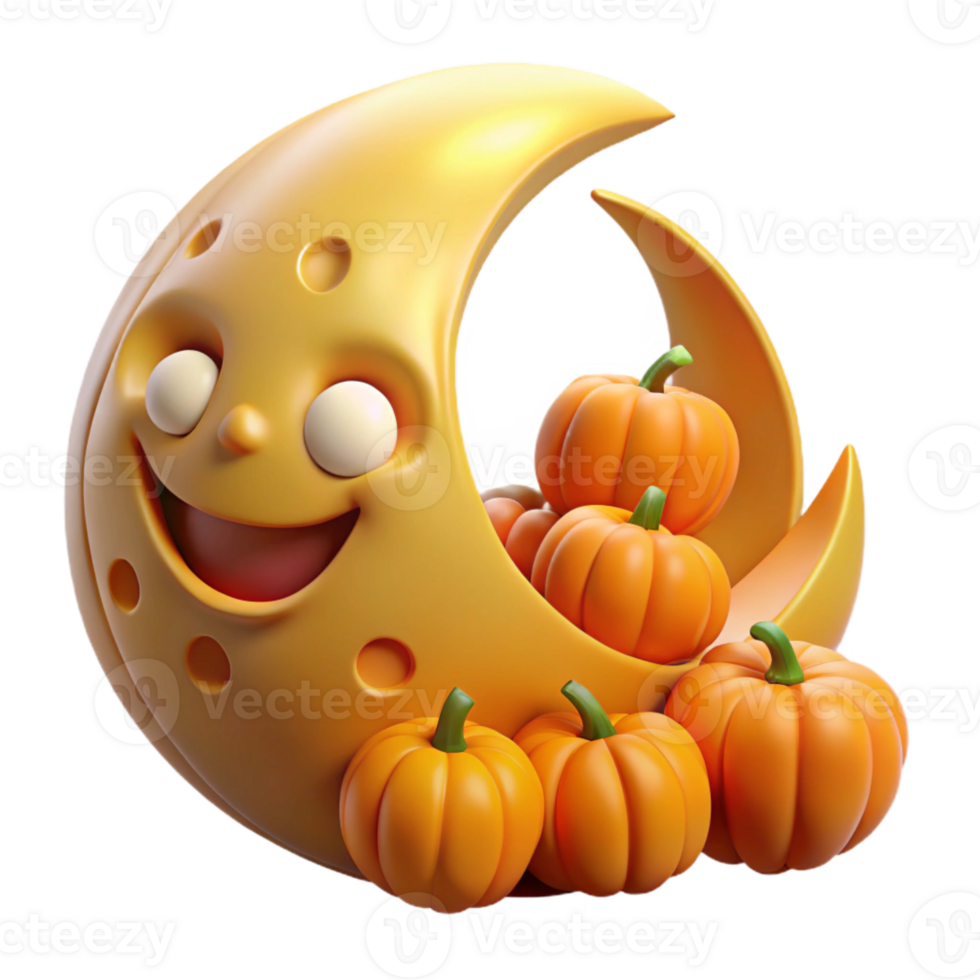 Smiling Moon with Pumpkins png