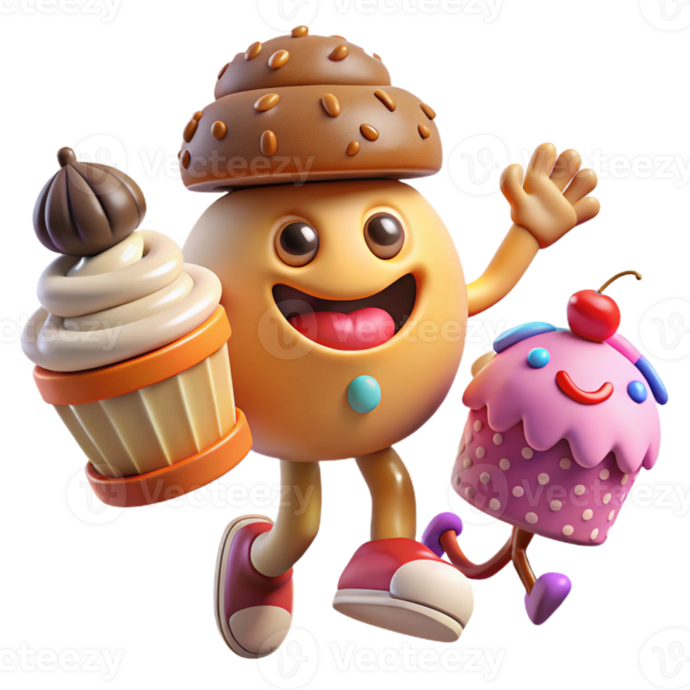 Cute 3D Cartoon Cupcake Characters png