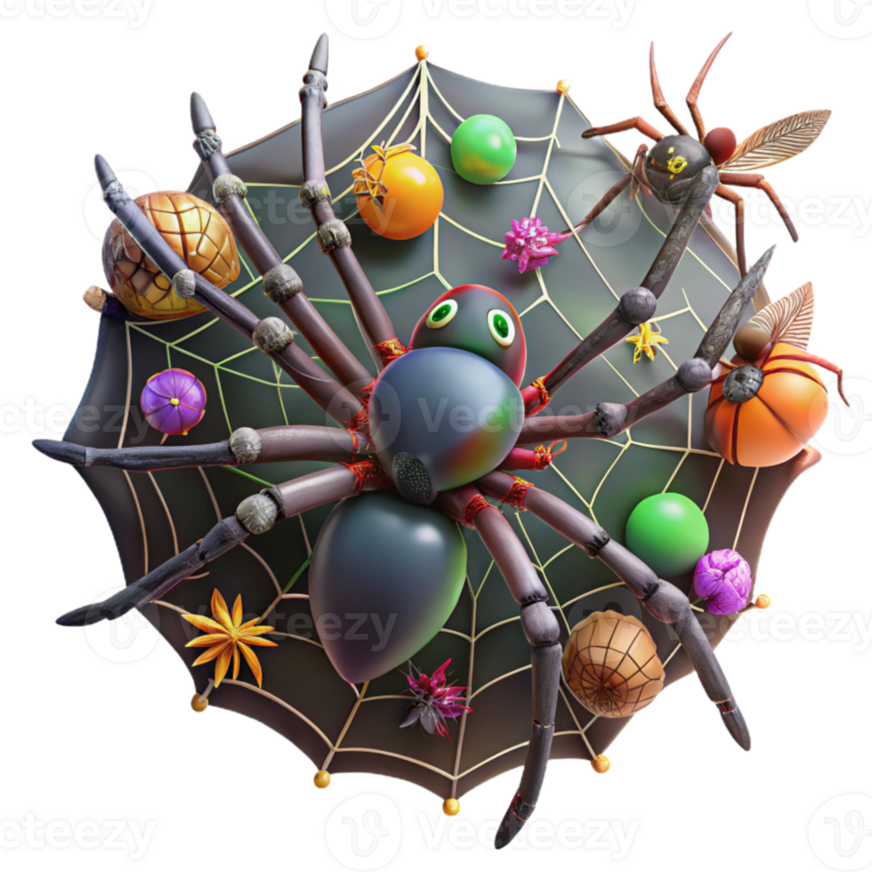 Colorful Spider Web with 3D Rendered Spider png