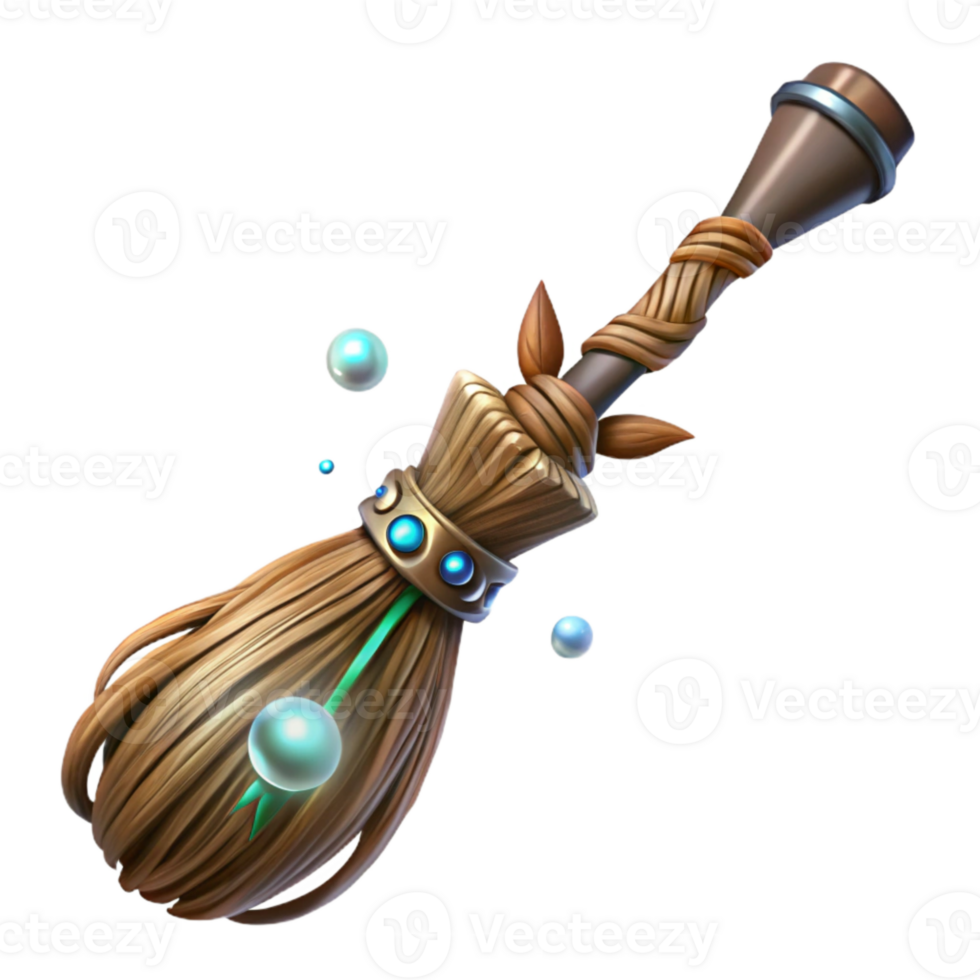 Magical Broom with Blue Gemstone Accents png