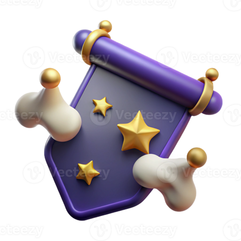 Purple Scroll with Golden Stars and White Clouds png