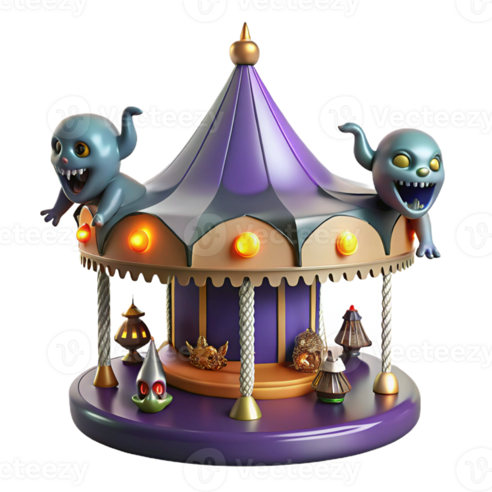 Spooky Carousel with Glowing Lights and Ghostly Figures png