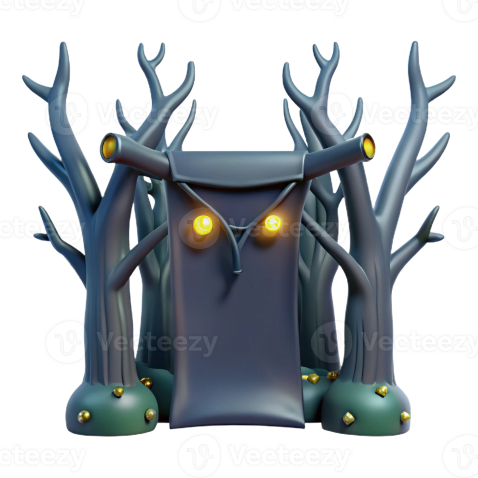 Spooky 3D Render of a Glowing Eye Monster in a Dark Forest png