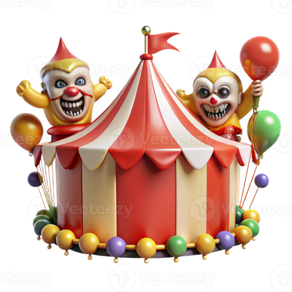Creepy Clowns and Circus Tent 3D Render png