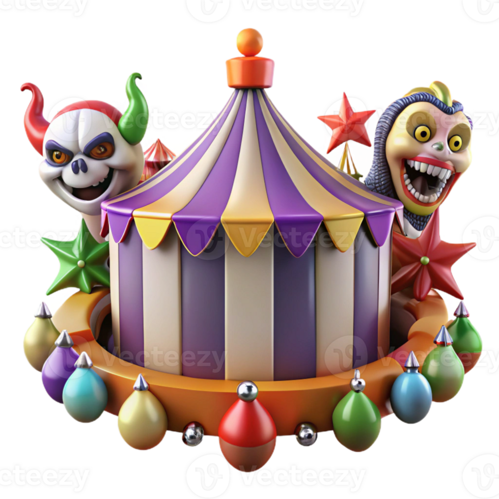 Carnival Tent with Spooky Characters and Colorful Decorations png