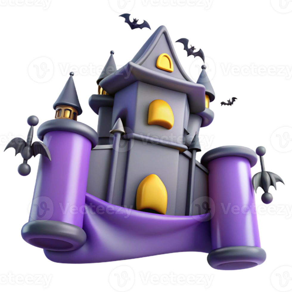 Spooky Halloween Haunted House with Bats and Banner png
