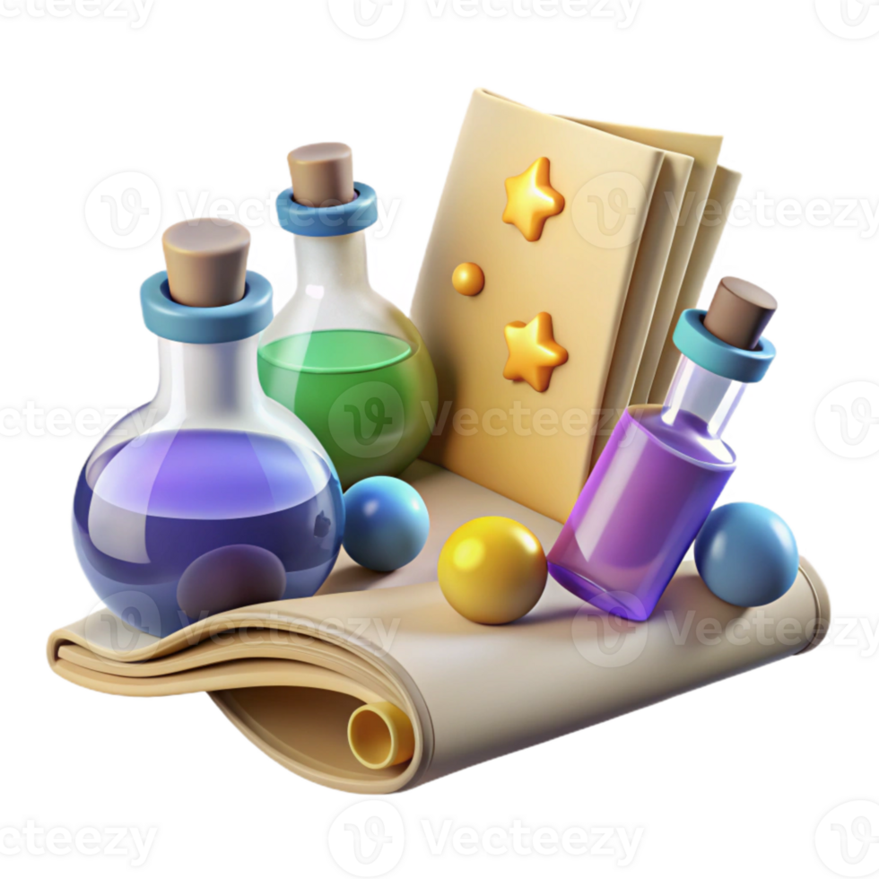 Magical Potions and a Scroll with Stars png