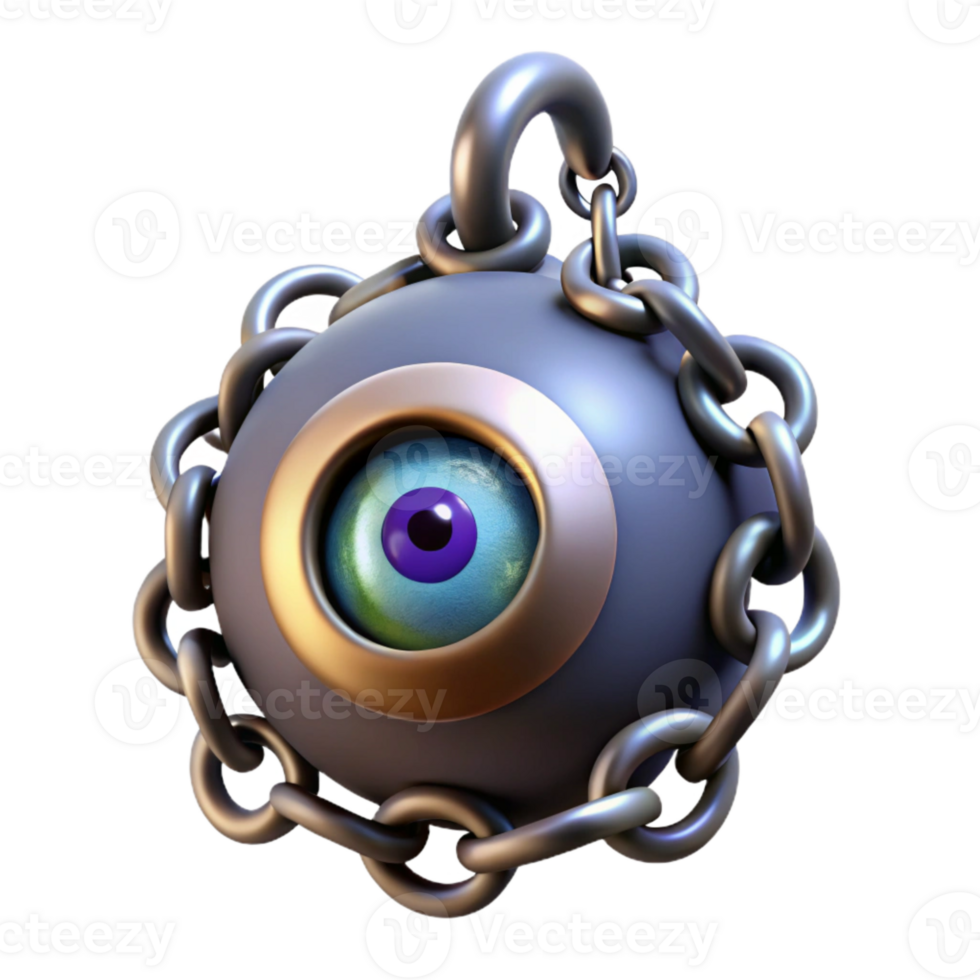 3D Rendered Eye Orb with Chain png