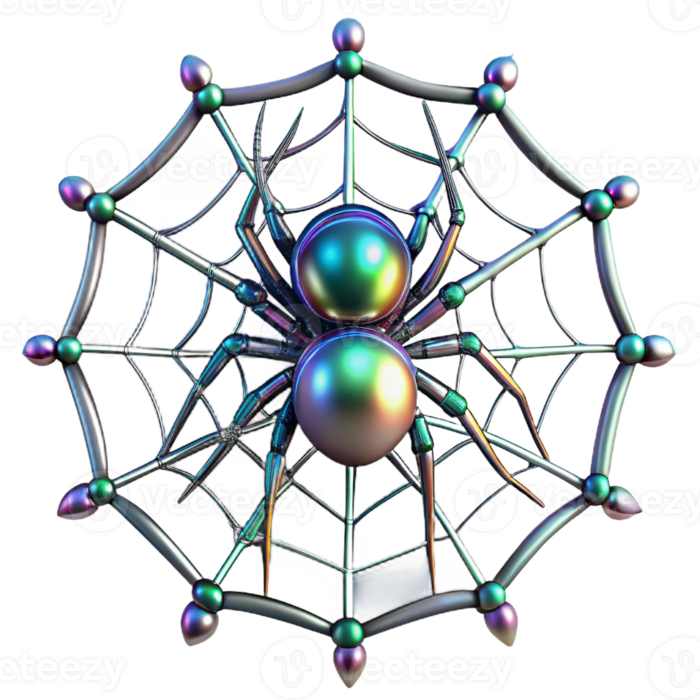 Metallic Spider Web Design with Iridescent Body png