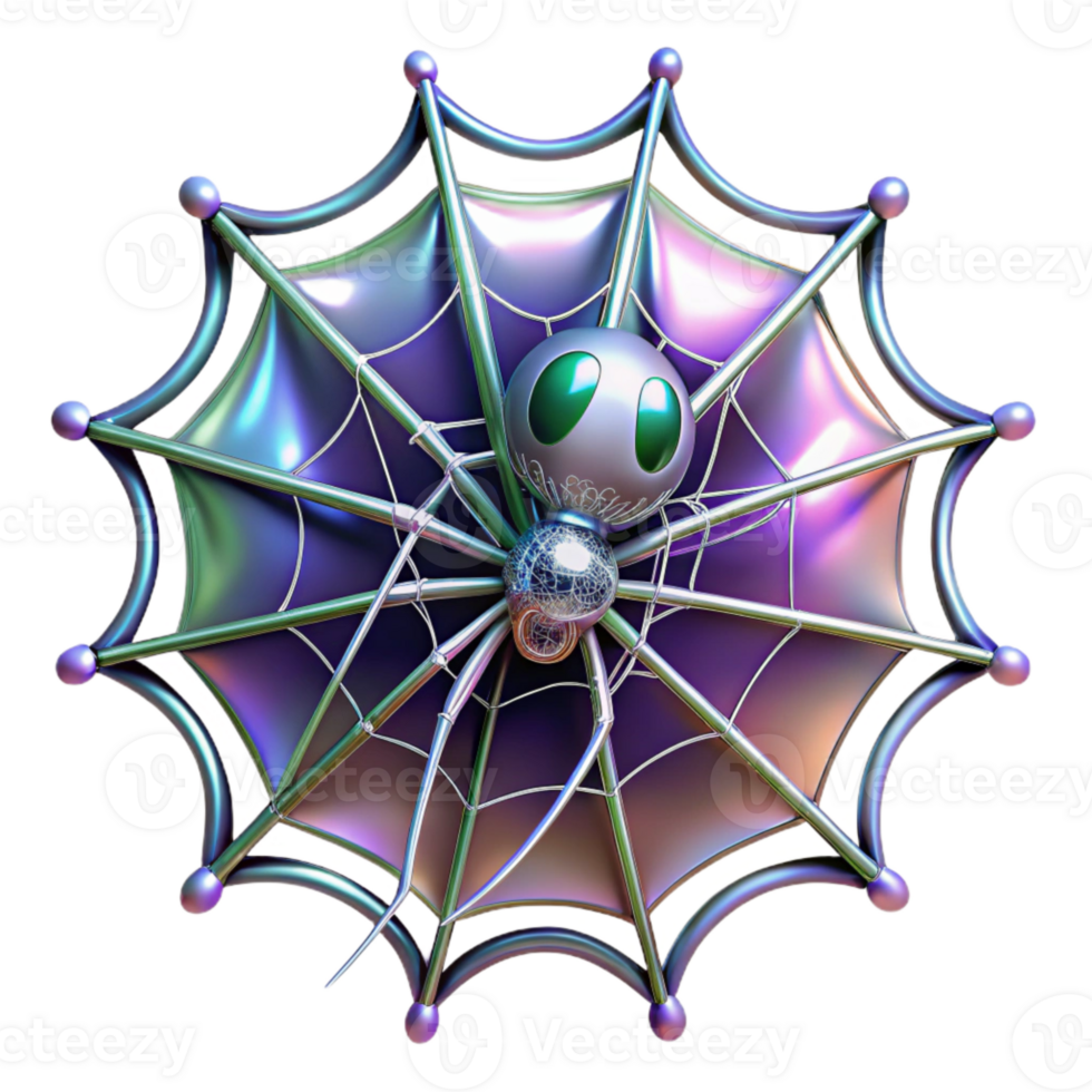 Metallic Spider Web with Green Eyes png